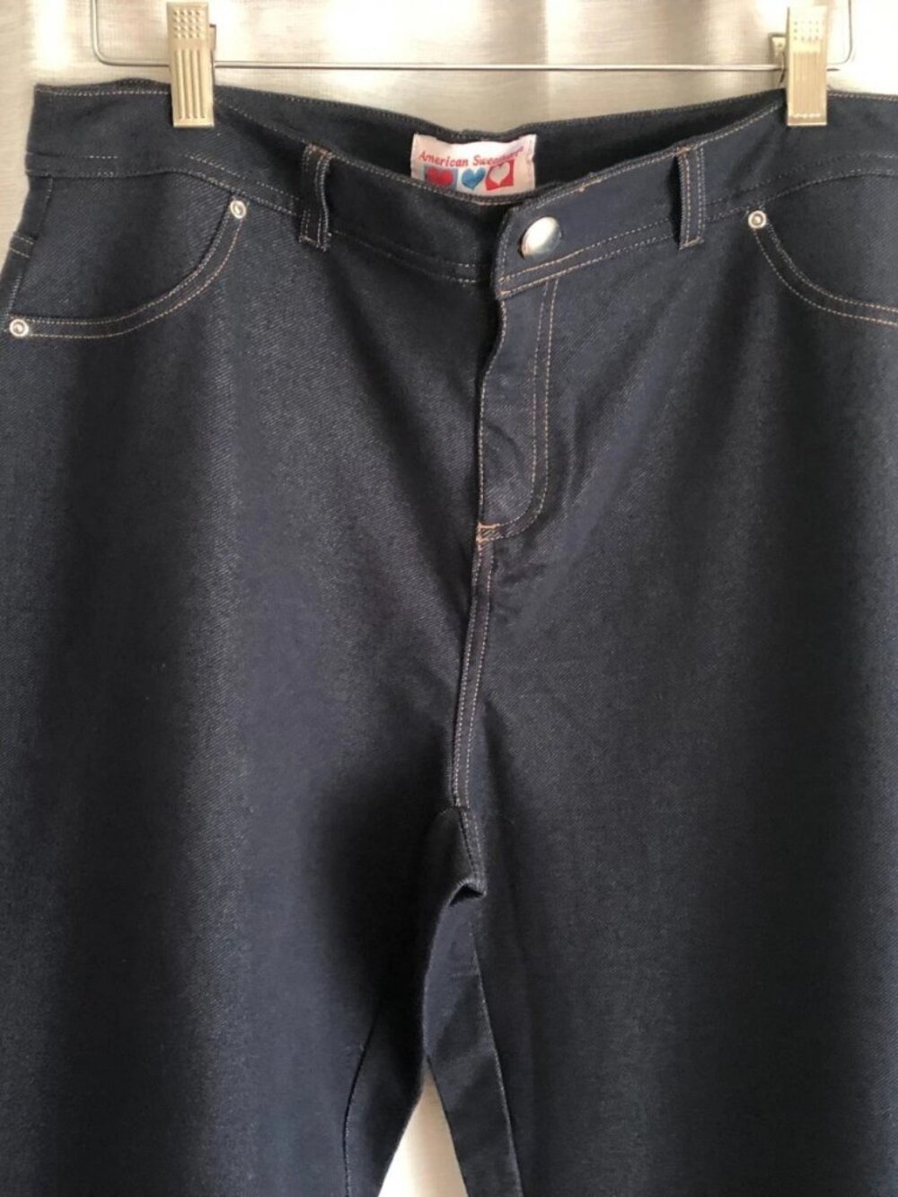 American Sweetheart Women's Comfortable Pants Size L/P Soft Stretch Dark Blue